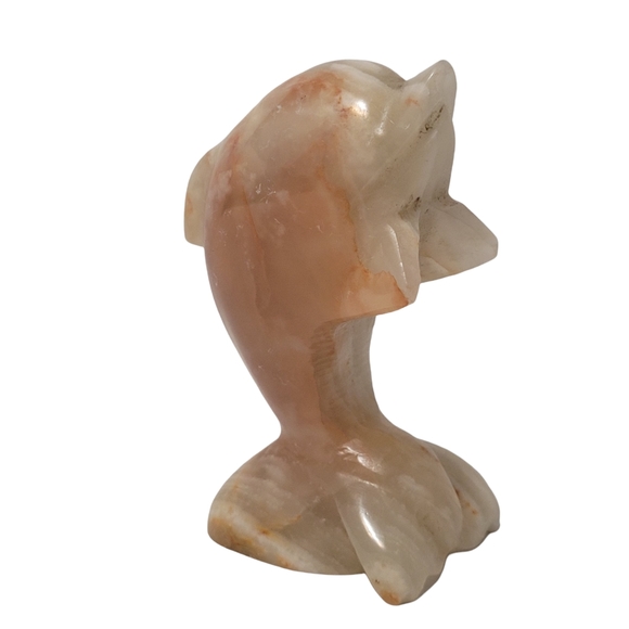 Vintage Onyx Dolphin Sculpture Hand Carved Stone 4" Tall Red-Brown Ivory Pink - Picture 2 of 13